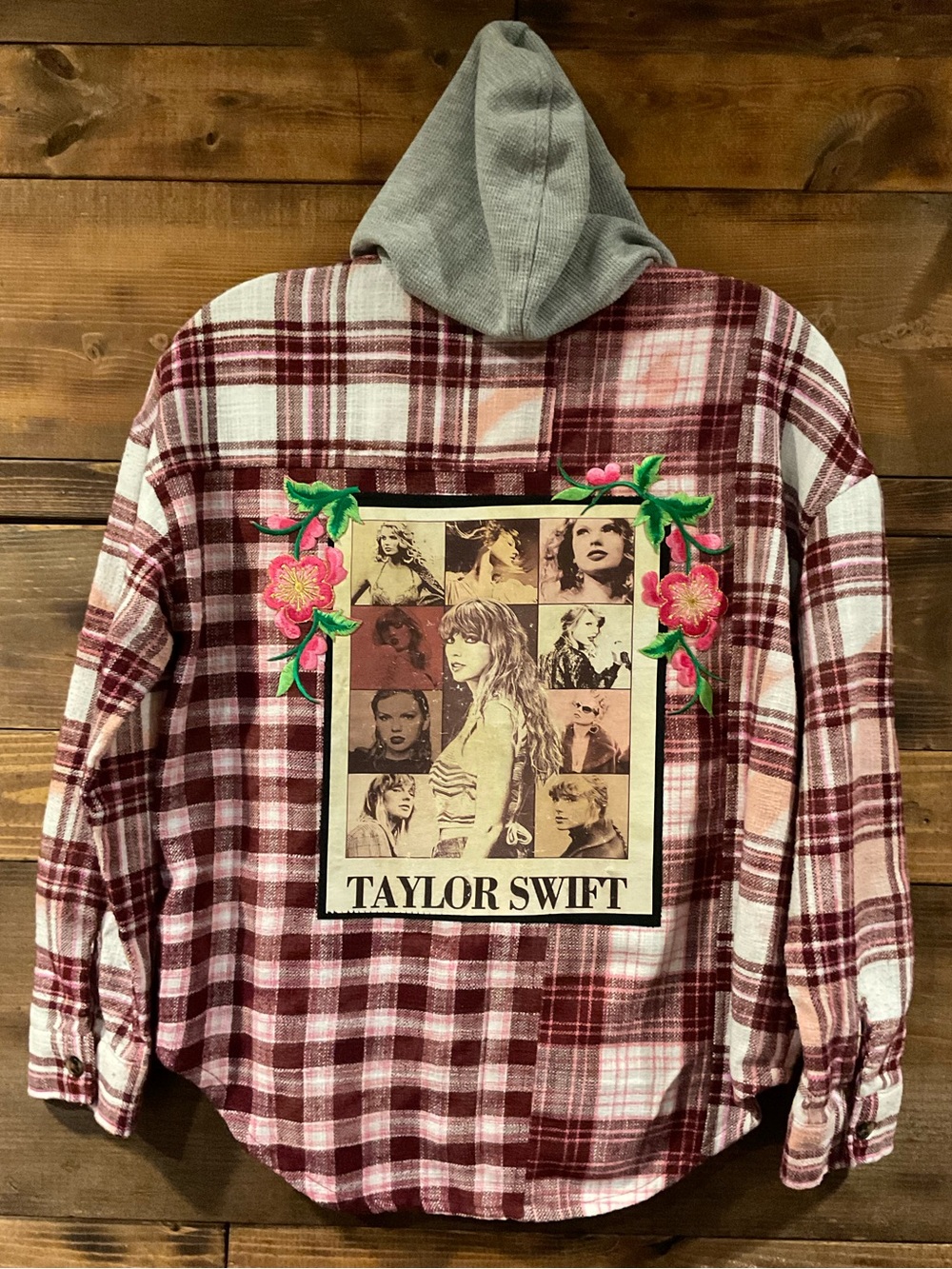 Custom GIRLS Taylor Swift Distressed Multi Plaid Hooded Shirt w/embroidery Large